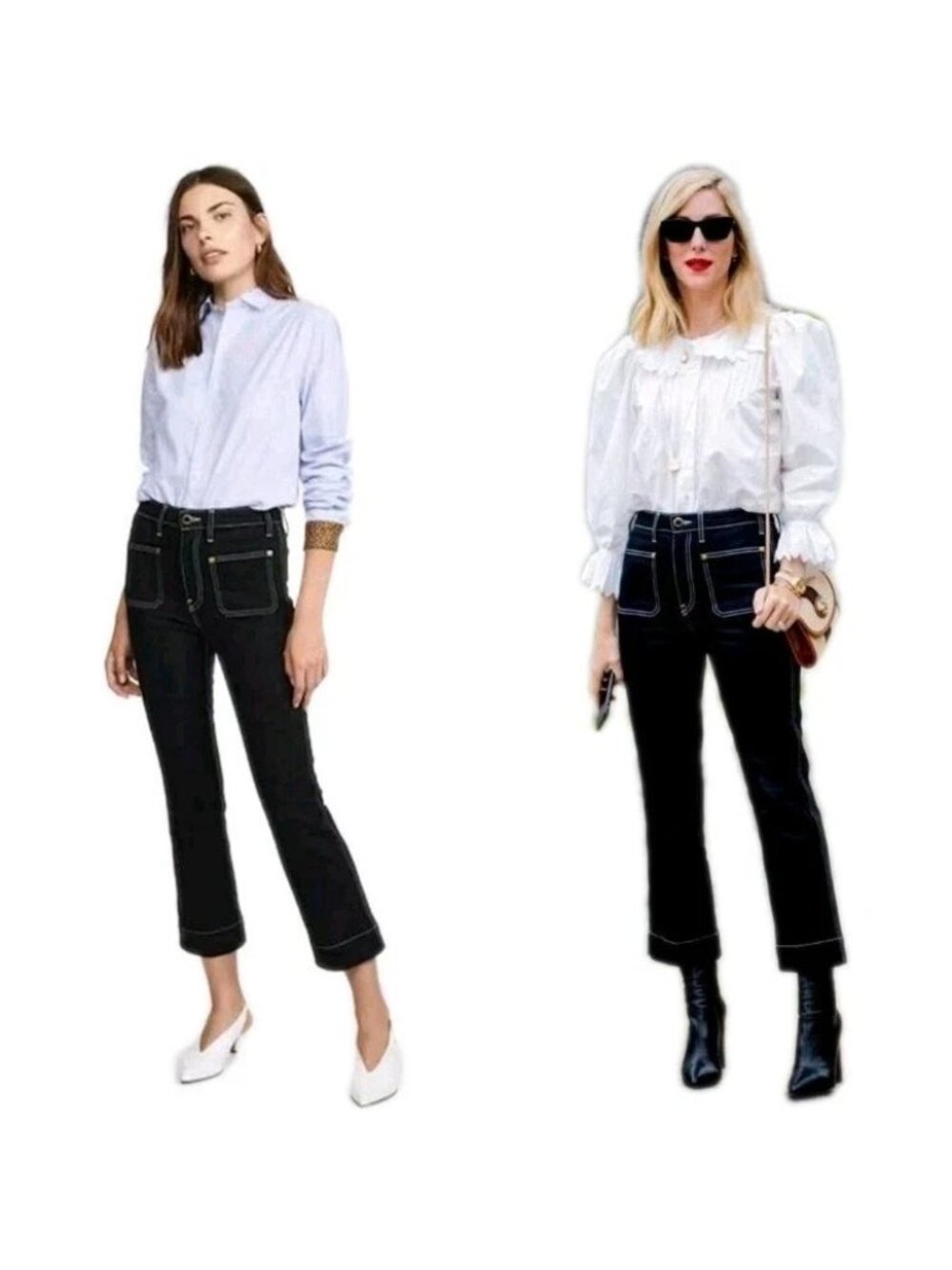 NWOT Khaite Raquel High Rise Flare Cropped Jeans Dark Blue Wash Size 28